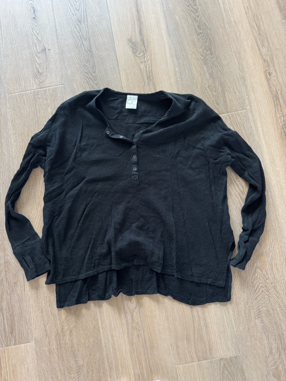 aerie Black Waffle-Knit Long Sleeve Top